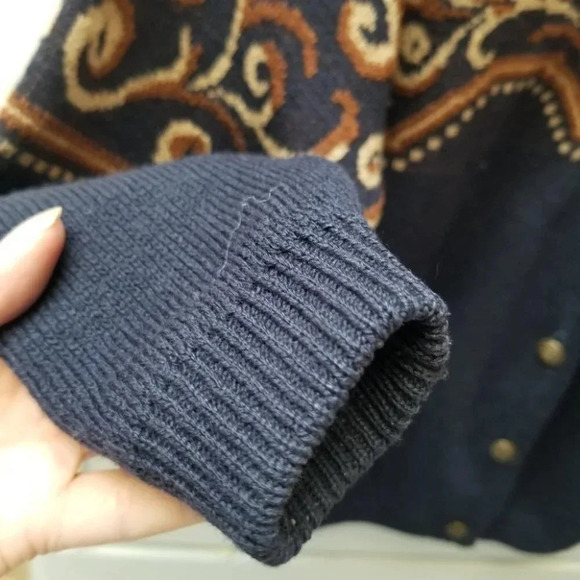 Pendleton Wool Navy Tan Brown Swirl Print Button Up Cardigan  L - Picture 8 of 11